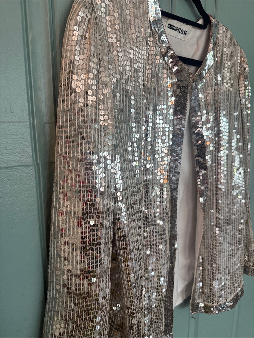 Vintage 70s 80s Champ Ellyse Silver Sequin Blazer Jacket w Disco Festival Vibes - Picture 5 of 12